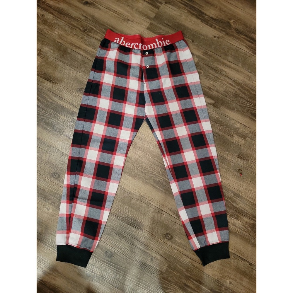 Abercrombie Kids Pajama Pants Red Black White Buffalo Plaid Sleep Joggers 13/14